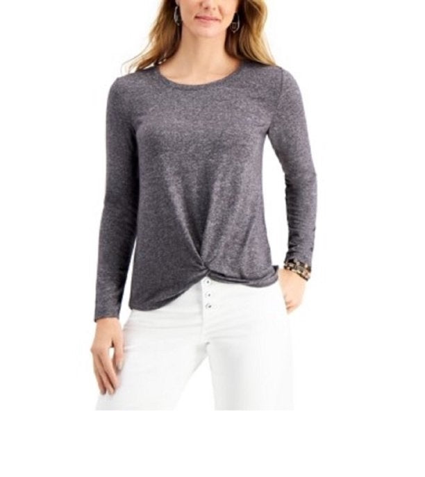 Blusa feminina de manga comprida e gola redonda, cor carvão, tamanho XX-G
