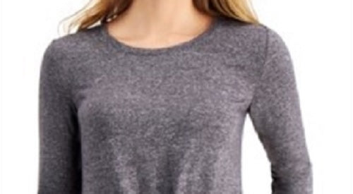 Blusa feminina de manga comprida e gola redonda, cor carvão, tamanho XX-G