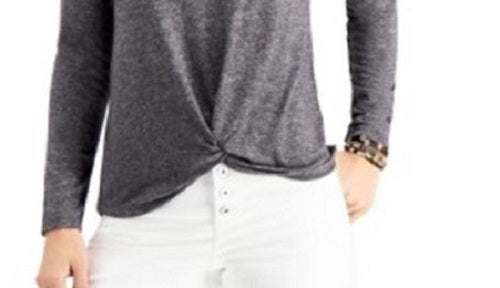 Blusa feminina de manga comprida e gola redonda, cor carvão, tamanho XX-G