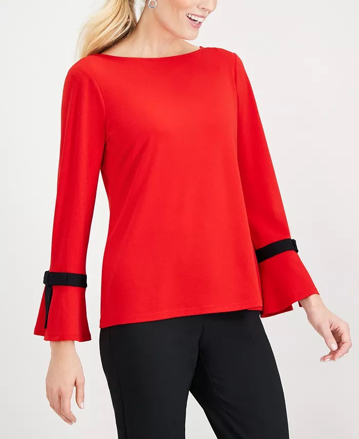 Top de crepe feminino Charter Club com mangas amarradas, tamanho médio, vermelho, XXG