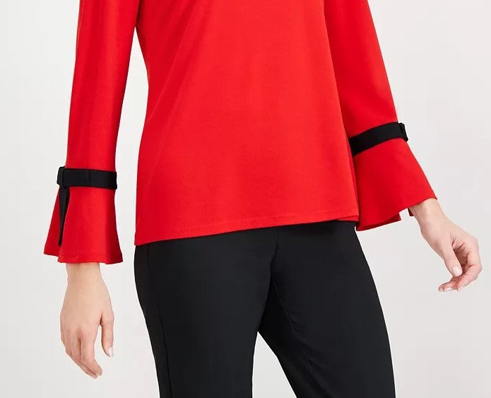 Top de crepe feminino Charter Club com mangas amarradas, tamanho médio, vermelho, XXG