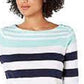 Charter Club Blusa feminina de algodão Pima com botões e listras, azul, tamanho pequeno