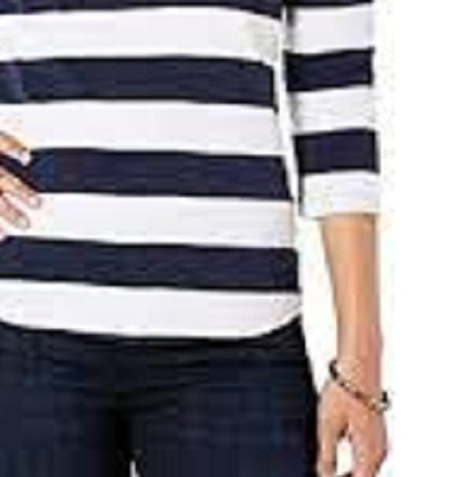Charter Club Blusa feminina de algodão Pima com botões e listras, azul, tamanho pequeno