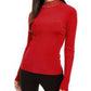 INC International Concepts Feminino Gola Alta em Malha Canelada Embelezada Vermelho Tamanho P