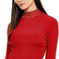 INC International Concepts Feminino Gola Alta em Malha Canelada Embelezada Vermelho Tamanho P