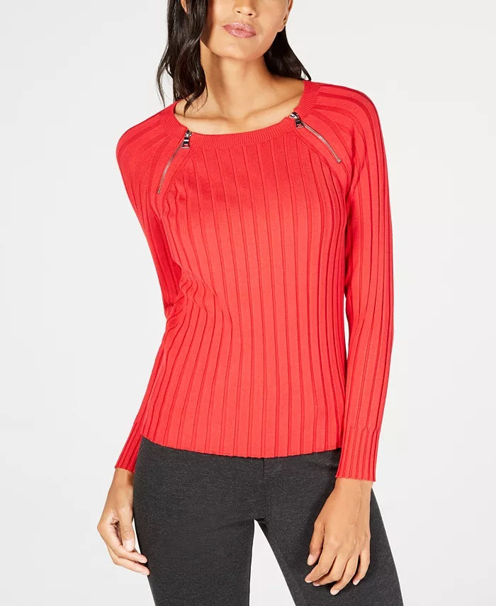Suéter feminino com zíper e manga raglan da INC International Concepts, tamanho X-G, vermelho