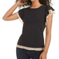 Blusa feminina Maison Jules com mangas bufantes e acabamento estampado, preta, tamanho X-S