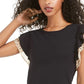 Blusa feminina Maison Jules com mangas bufantes e acabamento estampado, preta, tamanho X-S