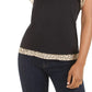 Blusa feminina Maison Jules com mangas bufantes e acabamento estampado, preta, tamanho X-S