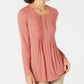 Blusa feminina de manga comprida com pregas estilo &amp; co, rosa, tamanho médio
