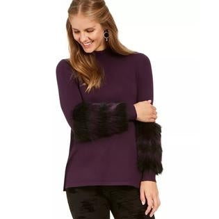 Alfani Suéter feminino pequeno com acabamento em pele sintética, roxo, tamanho médio