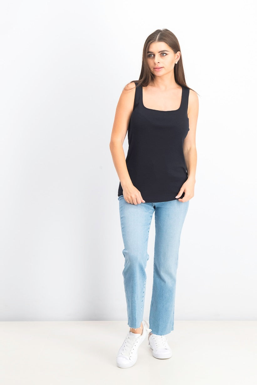 Regata feminina Karen Scott com decote quadrado, preta, tamanho pequeno