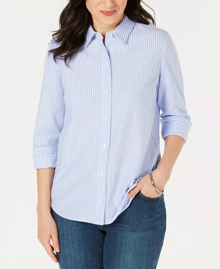 Camisa feminina de malha de algodão Charter Club, azul, tamanho pequeno