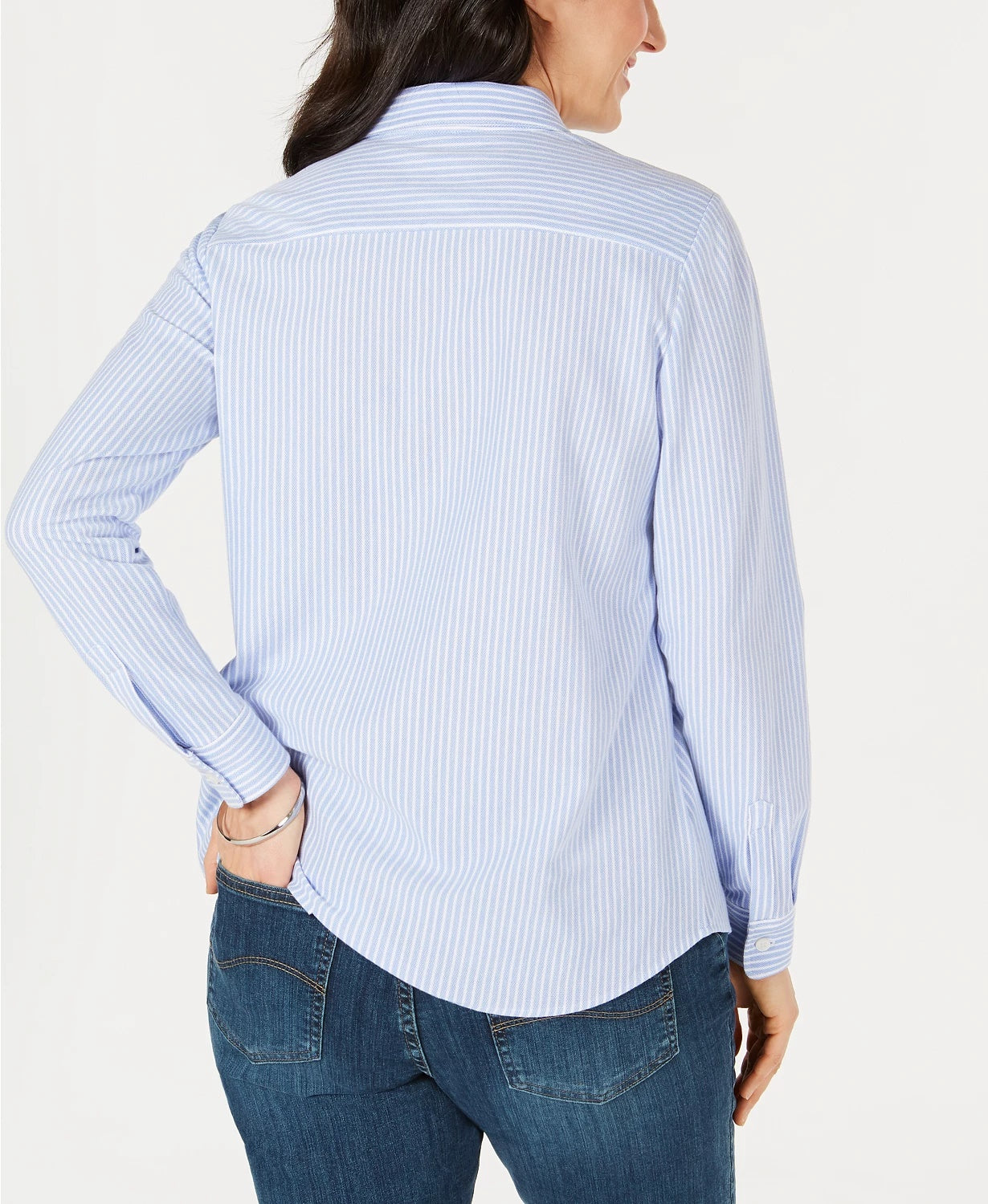 Camisa feminina de malha de algodão Charter Club, azul, tamanho pequeno