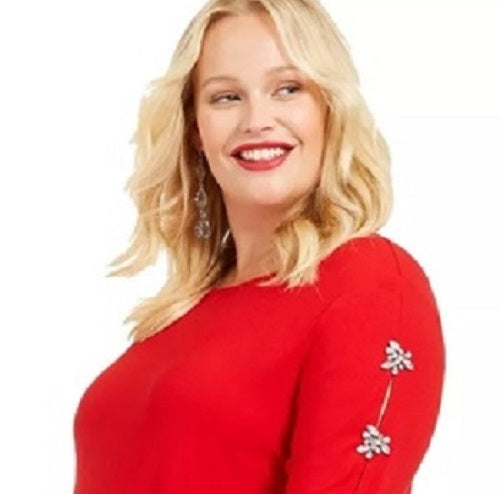 Blusa feminina com mangas enfeitadas INC International Concepts, vermelha escura, tamanho pequeno e pequeno