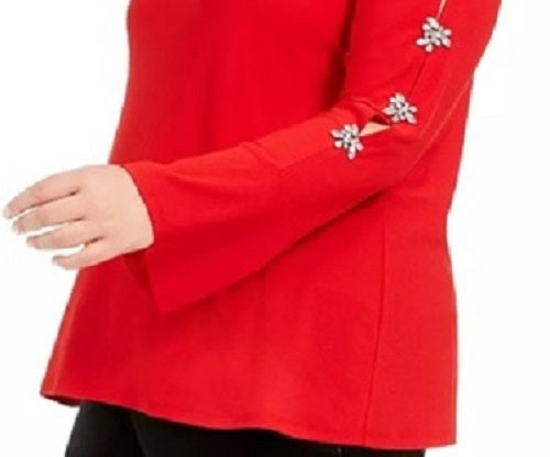 Blusa feminina com mangas enfeitadas INC International Concepts, vermelha escura, tamanho pequeno e pequeno