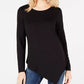 INC International Concepts Blusa Túnica Feminina com Bainha Assimétrica, Preta, Tamanho Pequeno