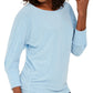 JM Women's Collection Top metálico com decote canoa azul tamanho pequeno