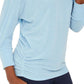 JM Women's Collection Top metálico com decote canoa azul tamanho pequeno
