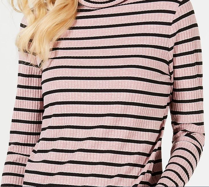 Charter Club Feminino Listrado Canelado Gola Alta Rosa Tamanho Médio