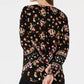 Camisa feminina estampada com decote aberto, preta, tamanho X-S