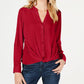 Blusa feminina com botões e estampa frontal Petite Twist da INC International Concepts, tamanho Petite, vermelha
