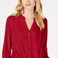 Blusa feminina com botões e estampa frontal Petite Twist da INC International Concepts, tamanho Petite, vermelha