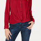 Blusa feminina com botões e estampa frontal Petite Twist da INC International Concepts, tamanho Petite, vermelha