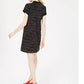 Vestido feminino estampado com gola, preto, tamanho médio, Maison Jules