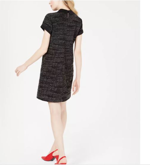 Vestido feminino estampado com gola, preto, tamanho médio, Maison Jules