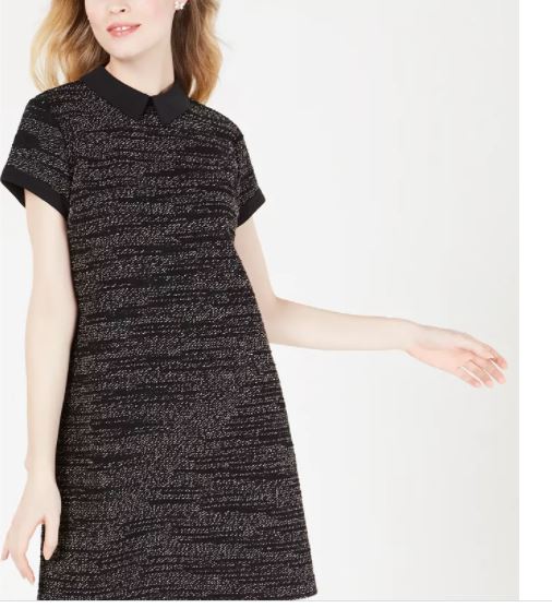 Vestido feminino estampado com gola, preto, tamanho médio, Maison Jules