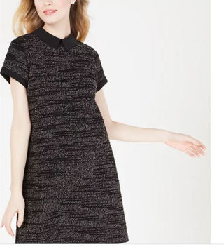 Vestido feminino estampado com gola, preto, tamanho médio, Maison Jules