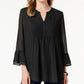 Charter Club Top feminino texturizado com babados duplos e pregas, preto, tamanho pequeno