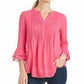 Charter Club Blusa feminina texturizada com babados duplos rosa escuro tamanho pequeno