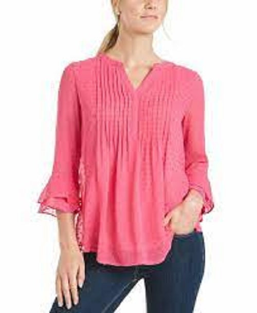 Charter Club Blusa feminina texturizada com babados duplos rosa escuro tamanho pequeno
