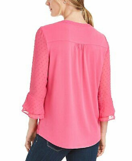 Charter Club Blusa feminina texturizada com babados duplos rosa escuro tamanho pequeno
