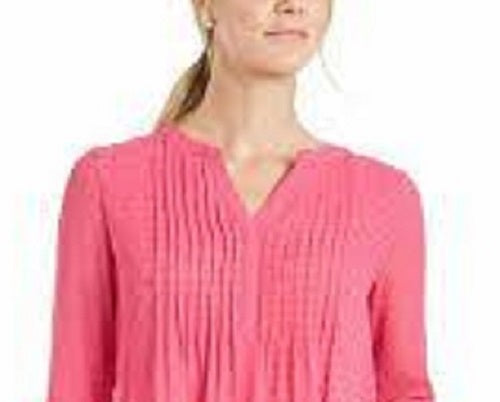 Charter Club Blusa feminina texturizada com babados duplos rosa escuro tamanho pequeno