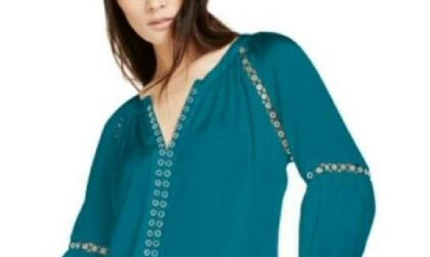Blusa camponesa feminina com ilhós e acabamento em ilhós, verde, tamanho extragrande, da INC International Concepts