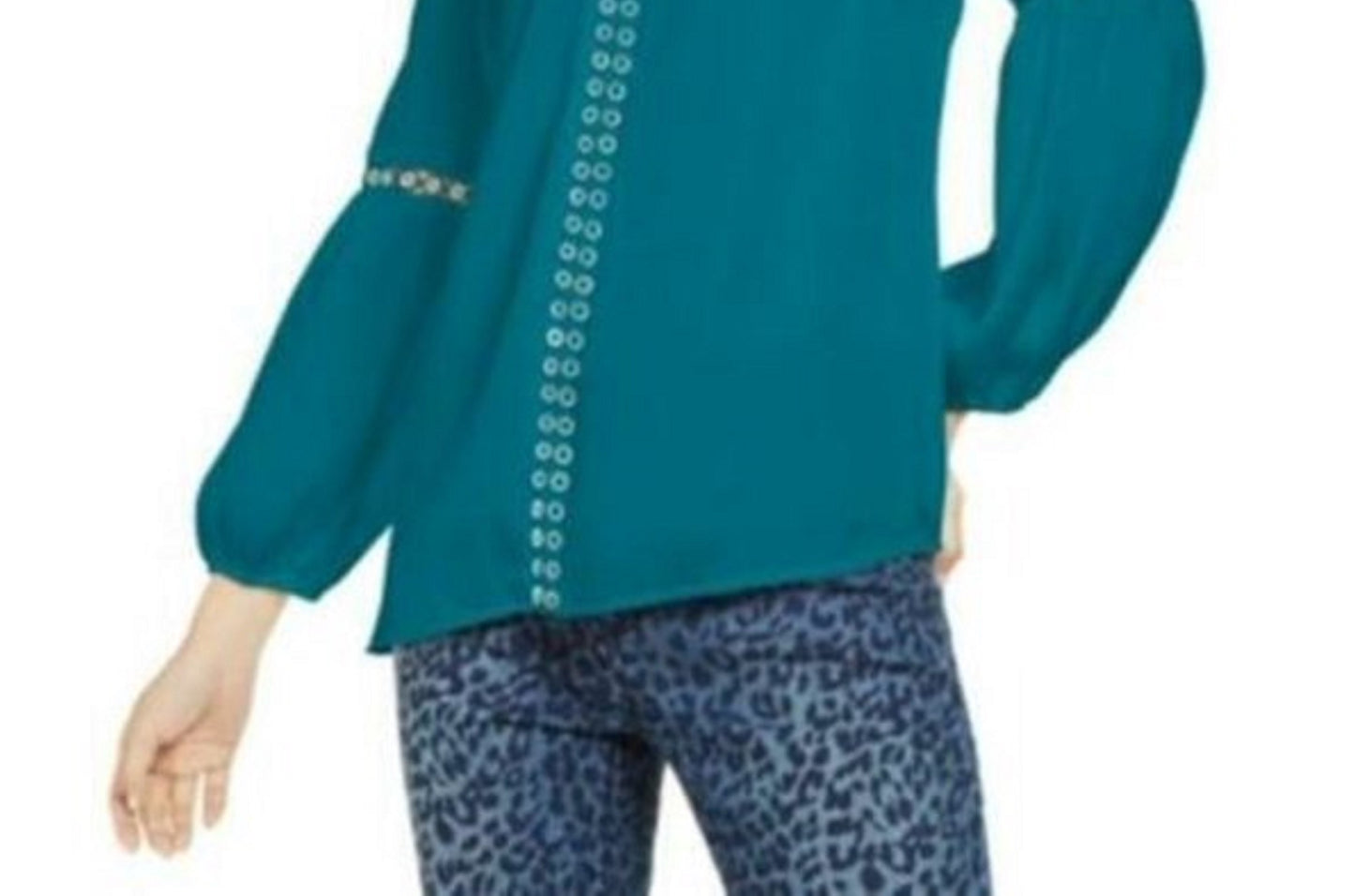 Blusa camponesa feminina com ilhós e acabamento em ilhós, verde, tamanho extragrande, da INC International Concepts