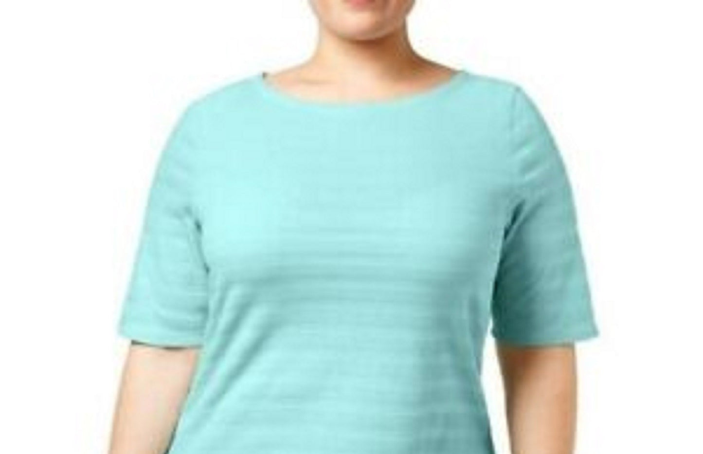 Charter Club Blusa feminina de algodão texturizado com listras e mangas curtas, turquesa/azul-marinho, tamanho grande