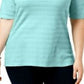 Charter Club Blusa feminina de algodão texturizado com listras e mangas curtas, turquesa/azul-marinho, tamanho grande