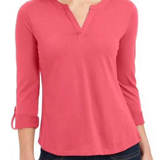 Charter Club Supima Cotton Top Feminino com Gola Dividida Rosa Tamanho Médio