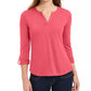 Charter Club Supima Cotton Top Feminino com Gola Dividida Rosa Tamanho Médio