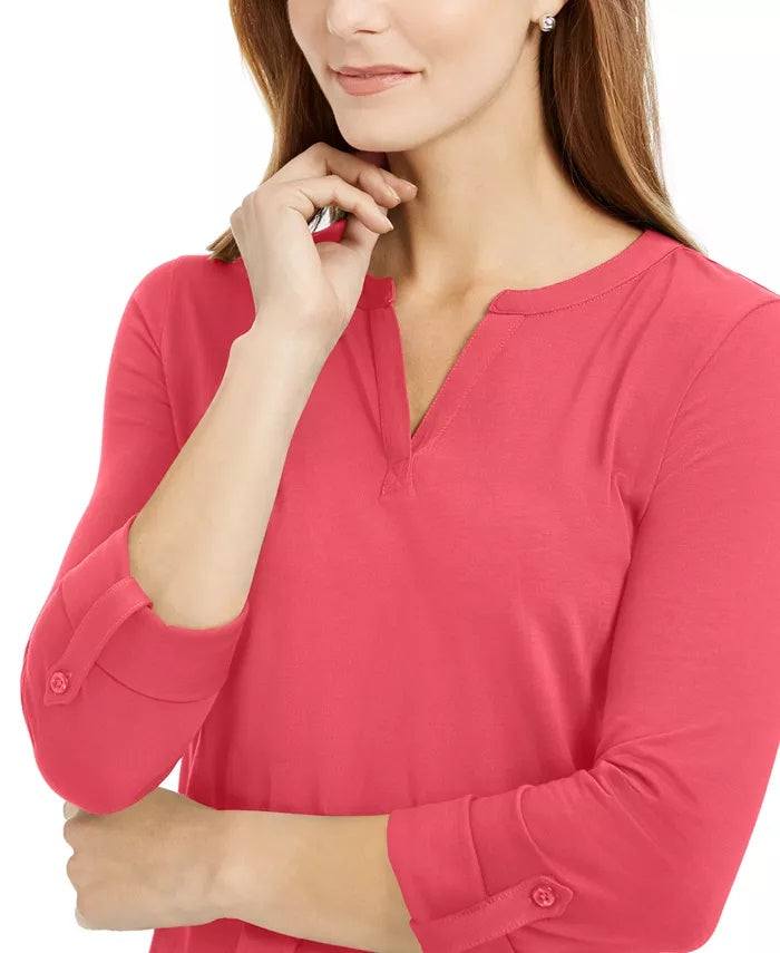 Charter Club Supima Cotton Top Feminino com Gola Dividida Rosa Tamanho Médio