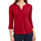Charter Club Supima Cotton Top com decote aberto feminino, vermelho, tamanho pequeno