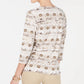 Karen Scott Blusa feminina com estampa geométrica e manga 3/4, marrom, tamanho XS