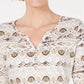 Karen Scott Blusa feminina com estampa geométrica e manga 3/4, marrom, tamanho XS
