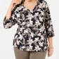 Blusa feminina Karen Scott com estampa floral e decote em V, preta, tamanho pequeno