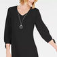 Vestido feminino JM Collection Petite com mangas amarradas e colar, tamanho pequeno, preto