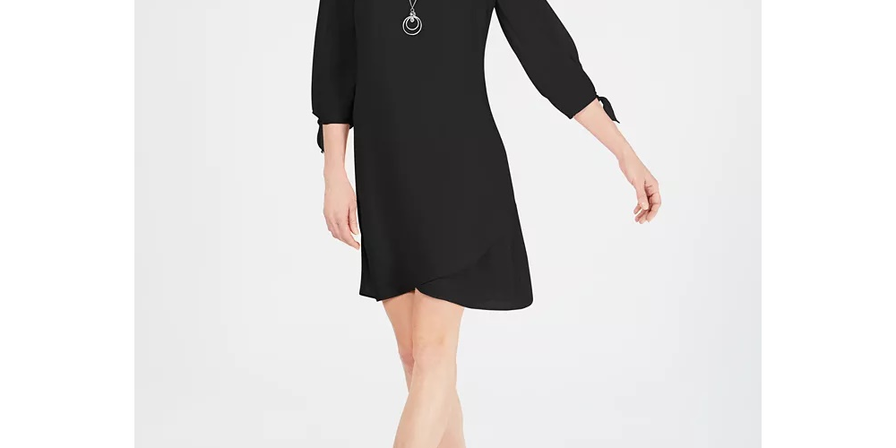 Vestido feminino JM Collection Petite com mangas amarradas e colar, tamanho pequeno, preto